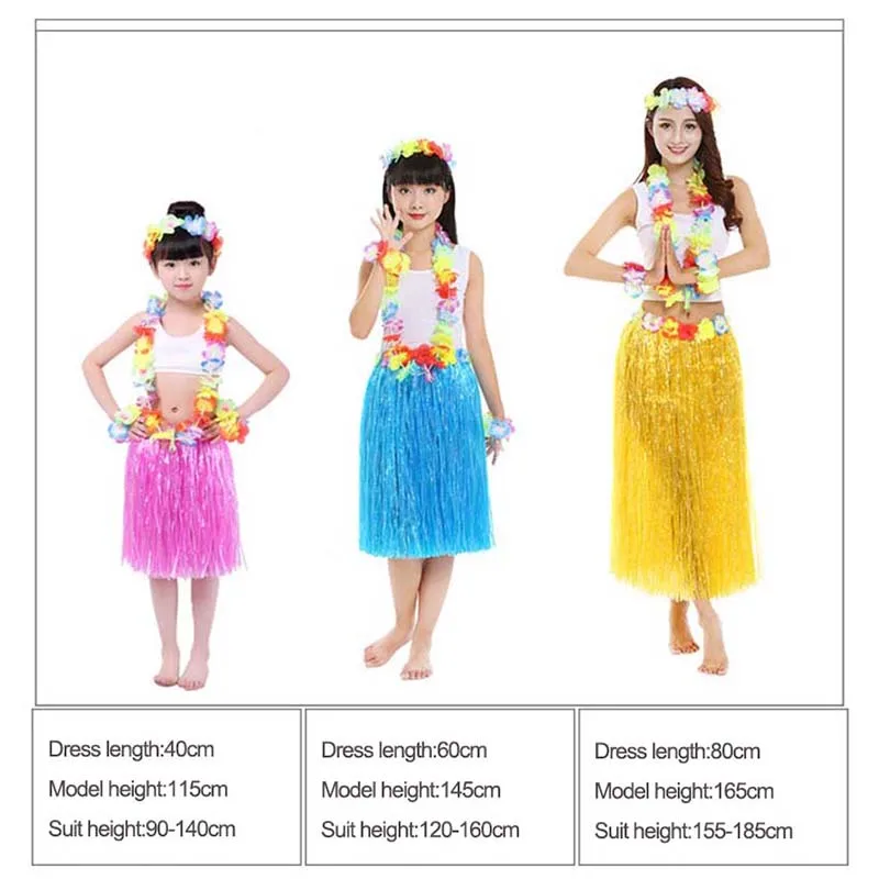 Гавайские вечерние украшения для взрослых, Пляжное цветочное ожерелье, венок хула, гавайская юбка, платье для детей, костюм для девочек, товары для дня рождения