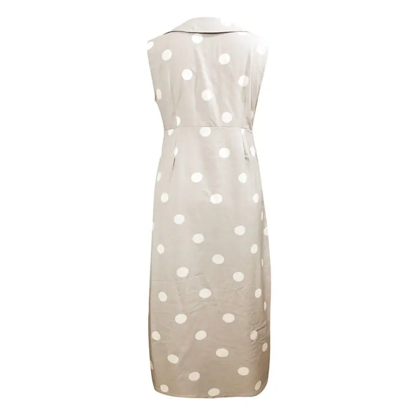 New Women Summer Fashion Elegant Casual Dot Print Boho Dress Turn-down V-neck Dress Button Pocket Bohemian Dress #4A25 (7)