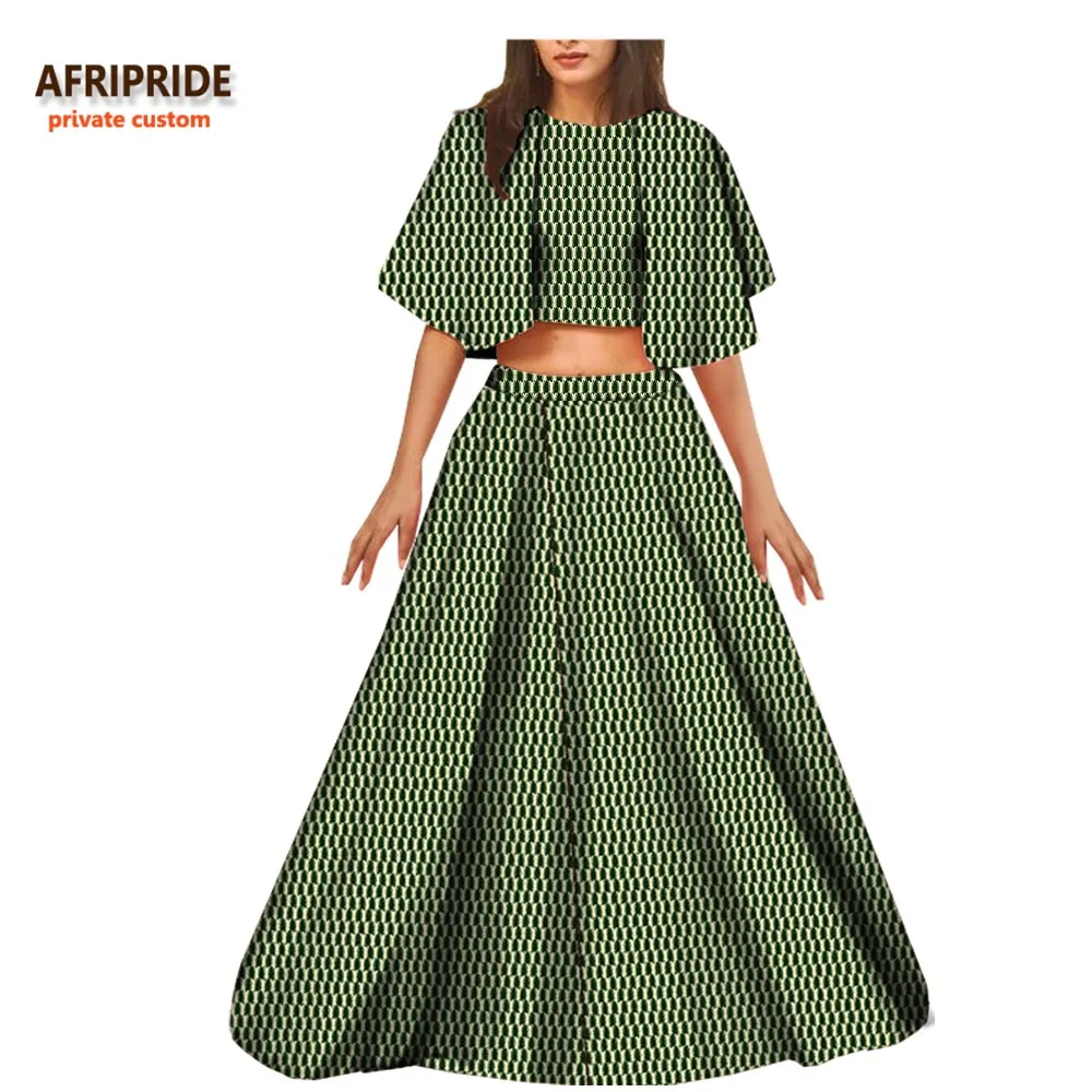Весенний костюм из 2 предметов для женщин AFRIPRIDE короткий рукав-бабочка топ+ плиссированная длинная юбка Повседневный Женский костюм хлопок A722675 - Цвет: 159BJ