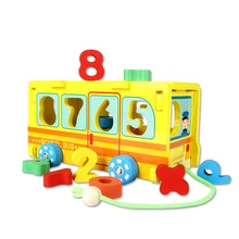 Дети Раннее детство деревянные головоломки Красочные съемные буксировки цифровой формы Соответствующие автобус автомобиль игрушка