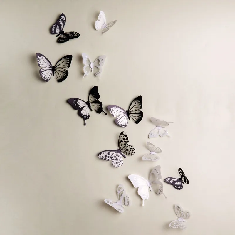 18Pcs 3D Black And White Butterfly Sticker Art Wall Decal Home Decoration Room Decor Hot Sale