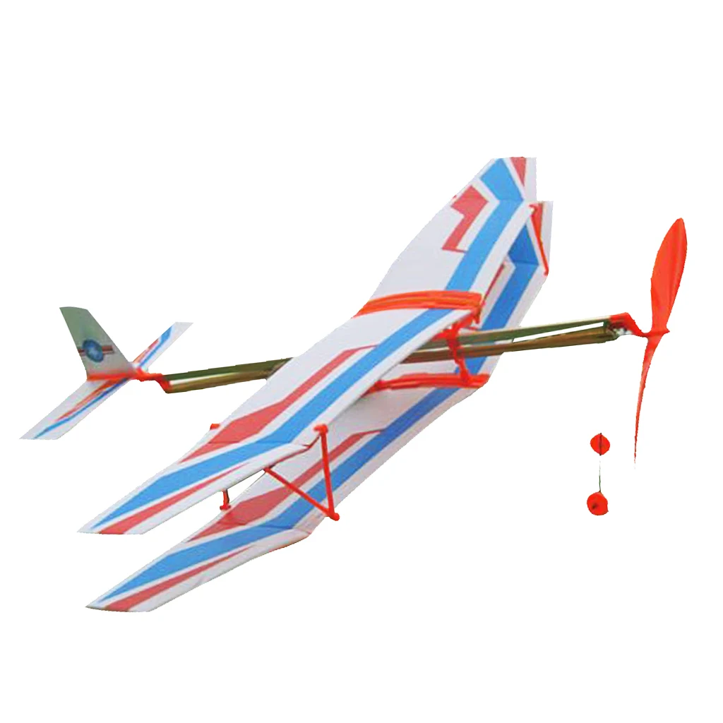 DIY Assembly Aircraft Aviation Model Planes Powered By Rubber Band Children Kids Outdoor Toy White & Blue