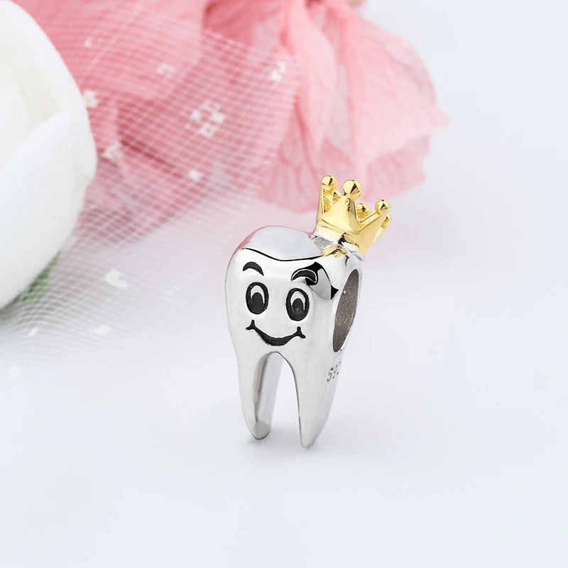 Kaufen 100% 925 Sterling Silber Schöne Gold Crown Charme Heißer Verkauf Crown Zähne Charms Fit Armband Armreif Perlen Für Schmuck Machen