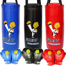 2 комплекта, мультяшная детская боксерская сумка с песком для ММА, с перчатками, одиночная Бойцовая тайская груша для перфорирования санды, детская подвесная сумка из искусственной кожи с песком