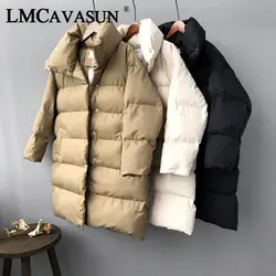 LMCAVASUN/зимние парки в Корейском стиле, длинное пальто, хлопковая стеганая одежда, Корейская утепленная пуховая свободная водолазка, черная