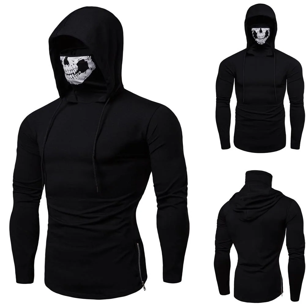 YOUYEDIAN Mens hoodies Mask Skull Pure Color Pullover Long Sleeve Hooded Sweatshirt Tops Blouse sudaderas para hombre