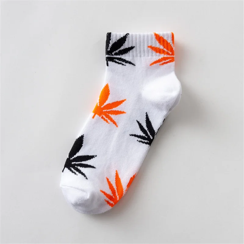 Moda Socmark Summer Women Men's Funny Ankle Socks Hemp Meias Long Happy Maple Leaf sokken Cotton Weed Grass White Black Socken - Цвет: 52144