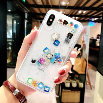 

Amusing Mobile apps Icon pattern phone case For iPhone XS Max XR X Glitter Quicksand Liquid Case for iPhone X 8 7 Plus 6 6s Case