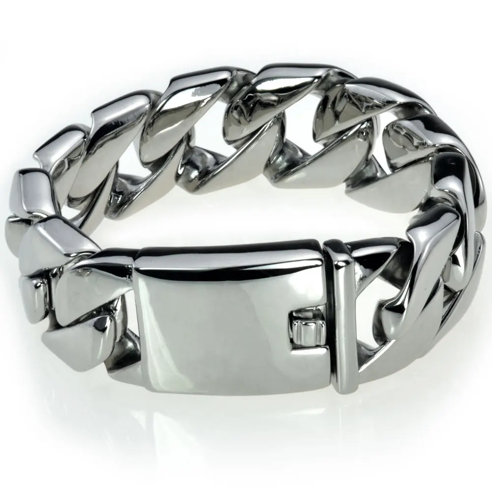 24mm Huge Curb Silver Tone 316L Stainless Steel Bracelet Mens Chain