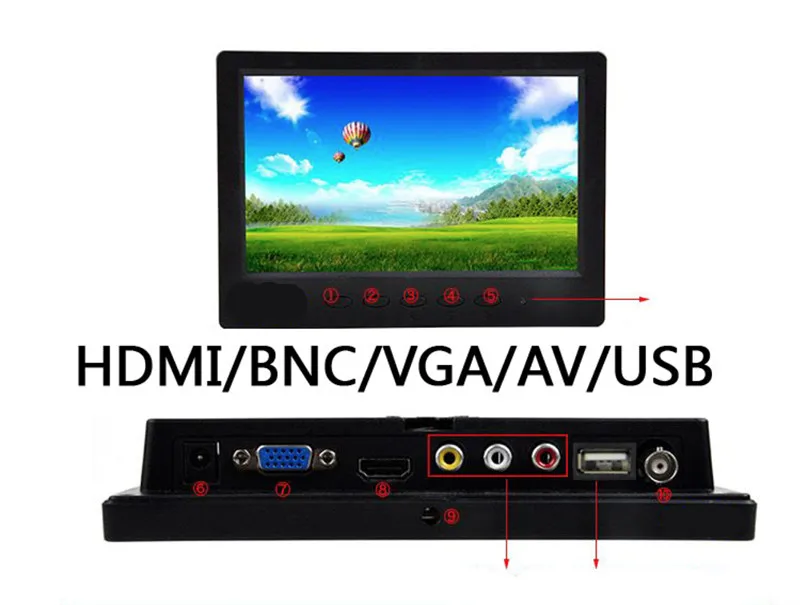 7 inch tft lcd color monitor hdmi vga bnc av usb input screen video