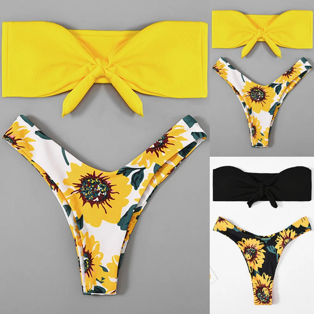 2019 women's sexy wrapped chest bikini set summer sexy swimwear push up comfortable fatos de banho bikinis mujer brasile a 40J13 (1)