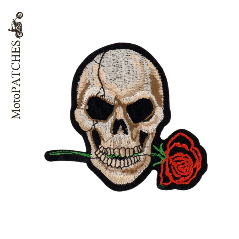 

MotoPATCHES Skeleton Rose Motorcycle Jacket Biker Vest Patches For Clothes DIY Embroidered Iron On Patches