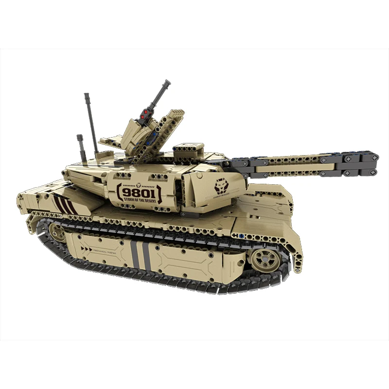 

9801 1276pcs Military Remote Control RC M1A2 Main Battle Tank 50M Distance Can Rotate Launch Building Block Toy Toy