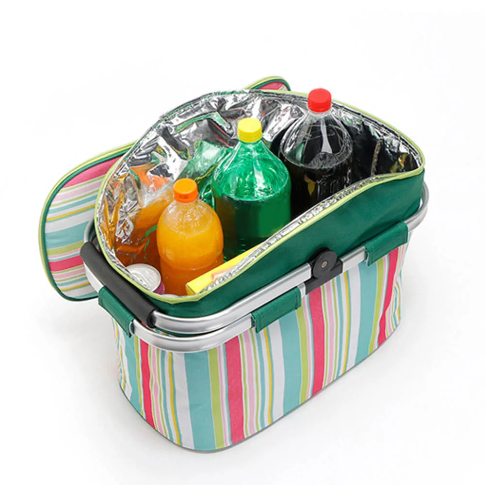

26L Oxford Shopping Basket Cooler Bags Foldable Handbag for Wine Food Fruits Keeping Fresh Lunch Bag for Kids Picnic Storage box