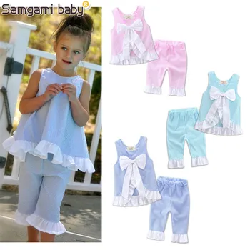 

SAMGAMI BABY 2018 Lovely New Baby Girls Clothing Cotton Set Backless Bowknot Sleeveless Shirt+pants 2 Pcs Childrens Clothes Suit