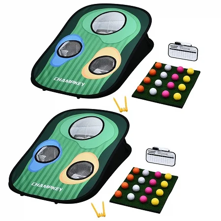Champkey Golf Cornhole Game | включает в себя Чиппинг-мишень, 16 пенопластовых шариков, коврик для ударов, счет доска и чехол для переноски - Цвет: two sets