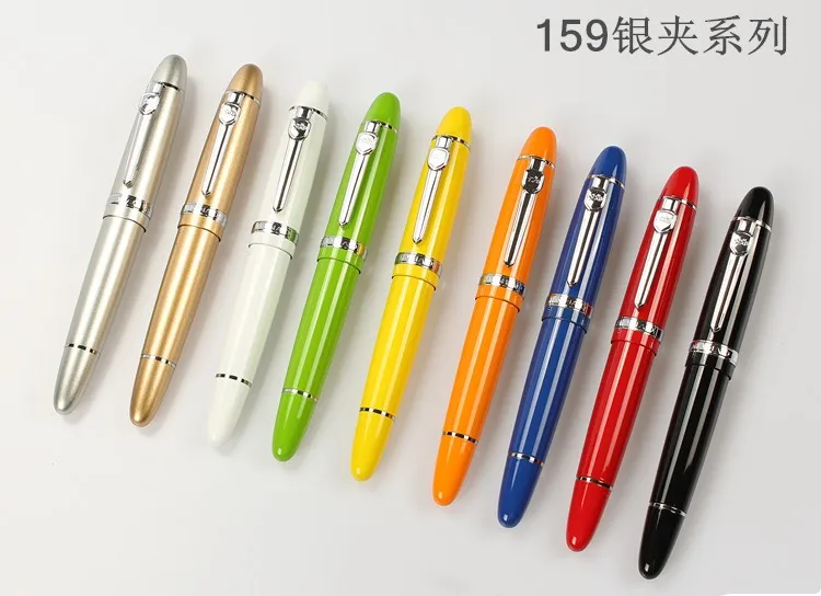Clipe de Luxo Vermelho e Ouro Nova Jinhao Iridium Nib Metal Caneta Fonte Alta Qualidade Grande Corpo Tinta Canetas Papelaria Escritório 159 0.5mm 3 Cheap Canetas tinteiro
