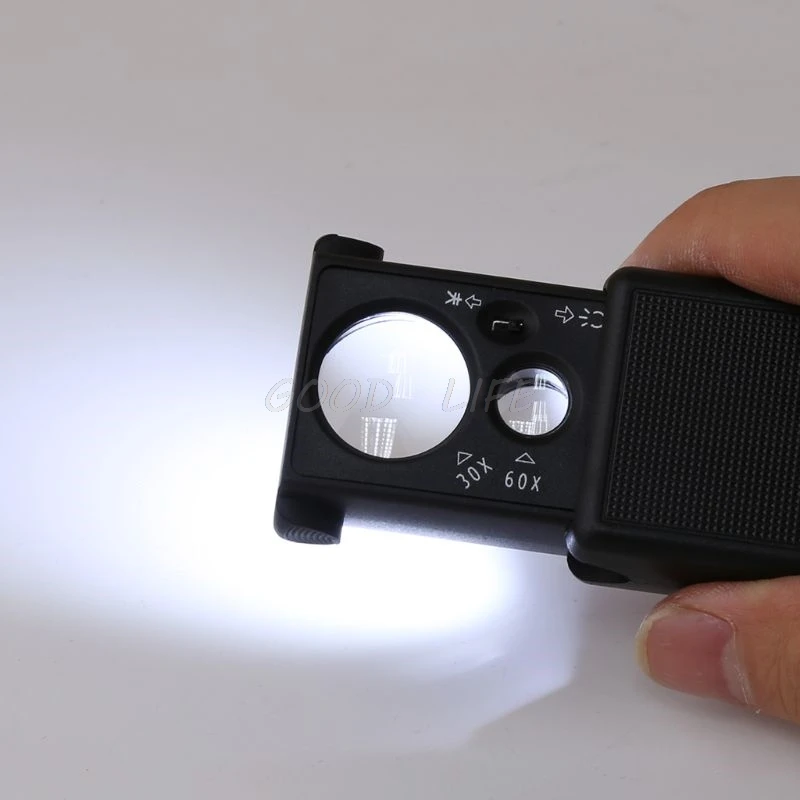 

30x 60x Magnifier LED Portable Magnifying Jeweler Microscope Currency Detector