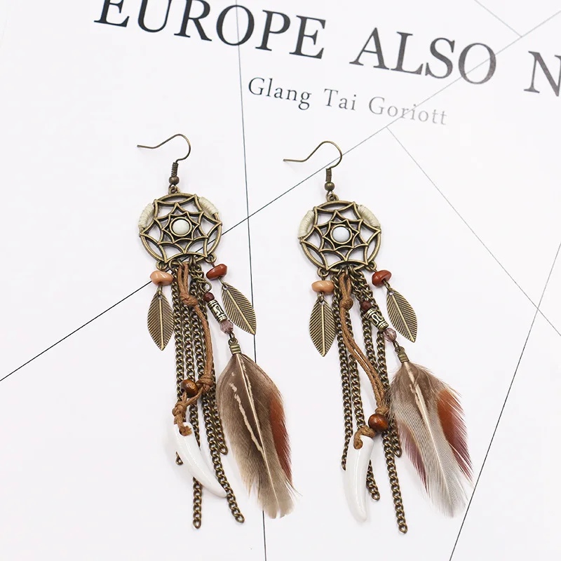 

New style of retro-style temperament exaggerated fashion trend feather baggy earrings for ladies for the women Earrings
