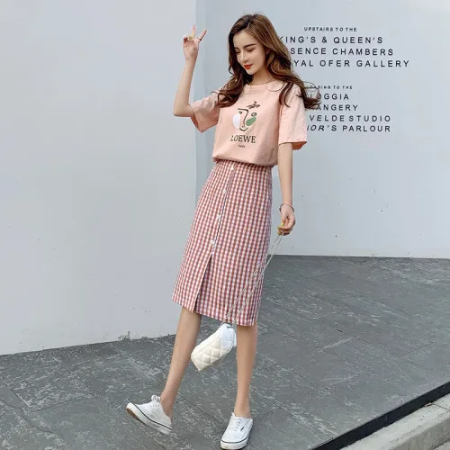 

Fashion Plaid Open Side Split Twinset Casual Brief Single Breasted Twinset Print High Waist Korean Trajes De Mujer De Verano