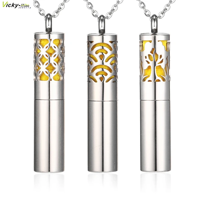 Diffuser Necklace Essential Oil Container Pendant Necklace 316L Stainless Steel Aromatherapy Locket Felt Pads Perfume Men Women