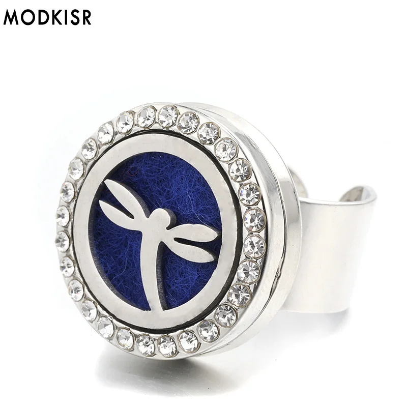 

MODKISR Wholesale Stainless Steel Dragonfly 25mm Wild Star Aromatherapy Essential Oil Diffuser Women Rings Jewelry Female Ring