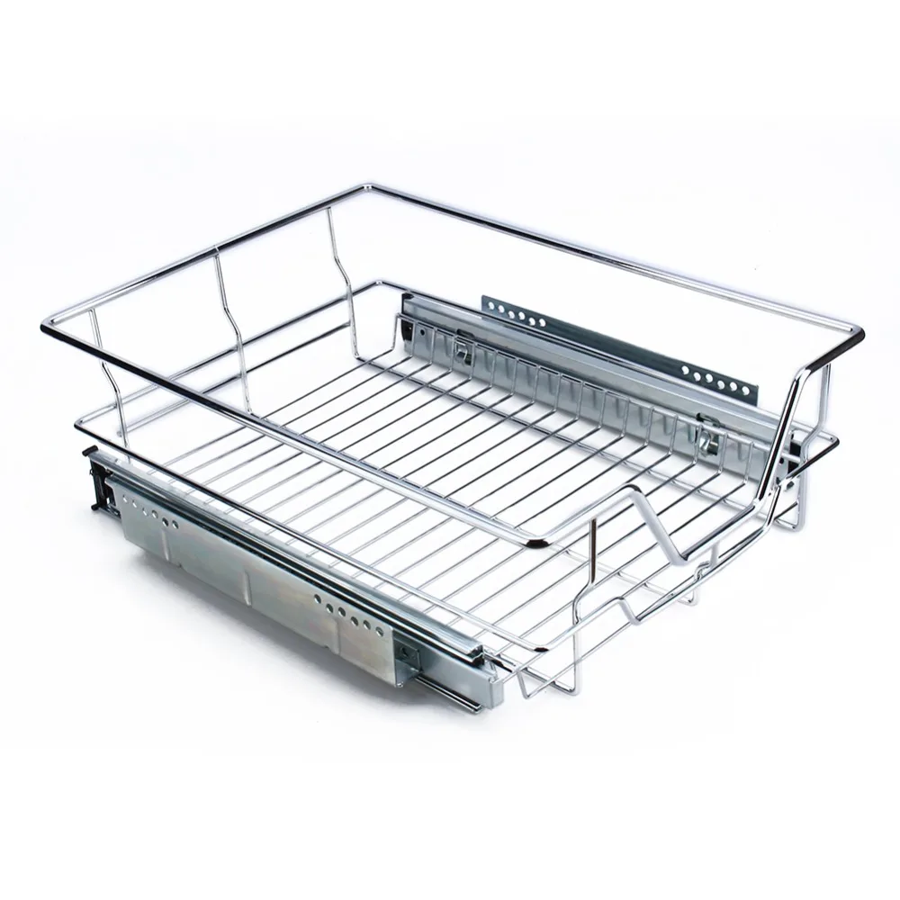 

400mm Kitchen Sliding Cabinet Organizer Pull Out Chrome Wire Storage Basket Drawer Cabinet Max Loading 20Kg