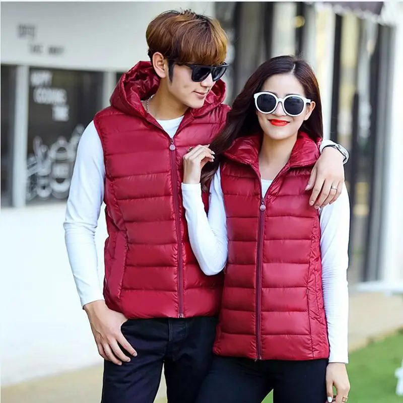

1 pcs Spring and Autumn Winter New Couple Down Cotton Vest Man and Woman Plus Size 5XL Vest Woman Slim Hooded Warm jacket