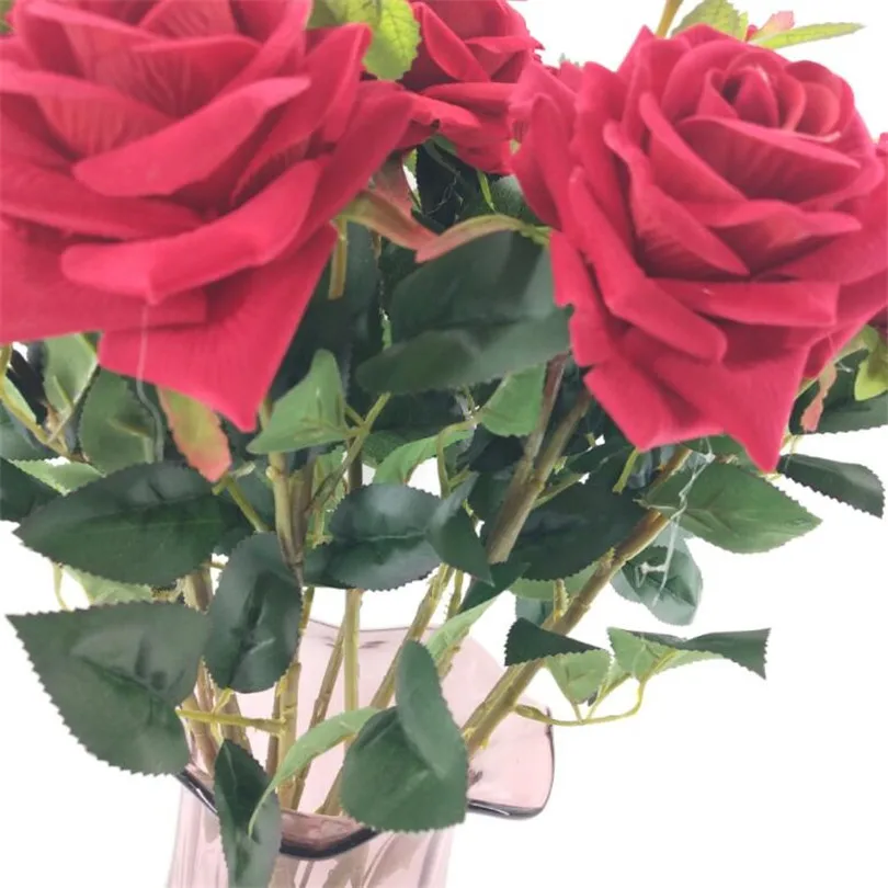 Искусственная красная роза стебли поддельные 60 см роза с зеленым листом и бутон розы для Свадебный букет центральные столы украшения