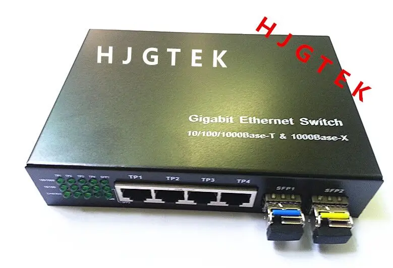 

Free shipping 4 port RJ45 + 2 port sfp fiber switch network switch with a pair of Gigabit singlemode simplex modules