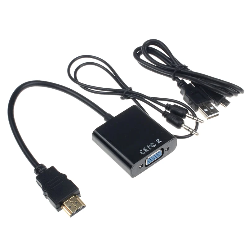 

1080P HDMI to VGA With Audio Converter Adapter USB Power Video Cable Black
