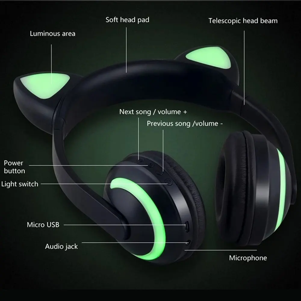 Беспроводная игровая стереогарнитура Holyhah с bluetooth наушники 7 цветов светодиодный