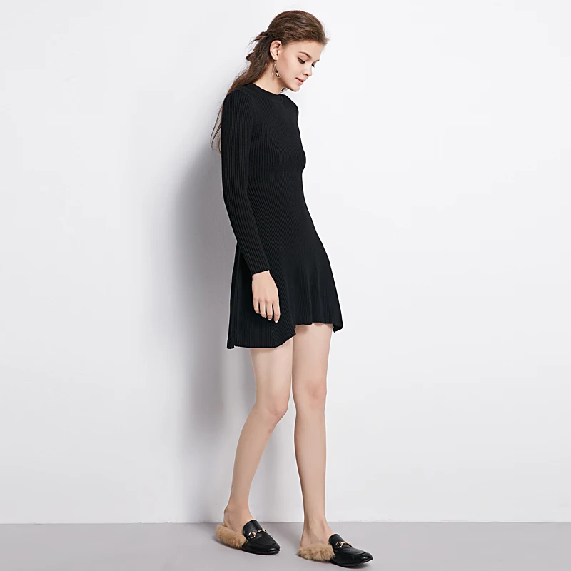 Женское трикотажное платье свитер с длинным рукавом и круглым вырезом|winter dress