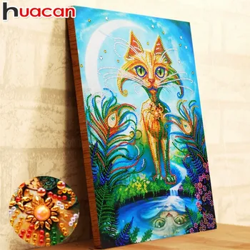 

Huacan Diamond Painting Animal Special Shaped Diamond Mosaic 5D DIY Diamond Embroidery Cat Picture Of Rhinestones 40x50