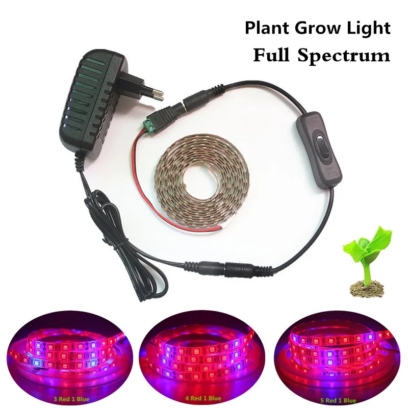 

LED Phyto Lamps Full Spectrum LED Strip Light Kit 5050 SMD LED Grow Lights+ 12V Power+ DC Switch For Greenhouse Hydroponic plant