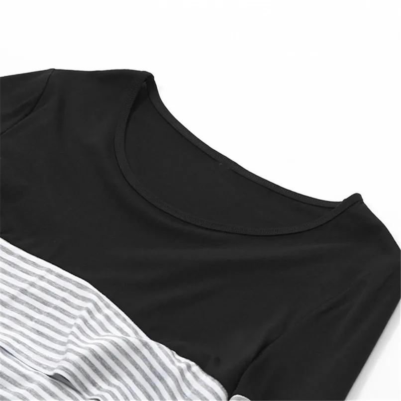 Maternity Clothes Breastfeeding Clothes Maternity Nursing Wrap Top Long Sleeves Patchwork Striped Blouse T-Shirt Clothes N13#F (8)