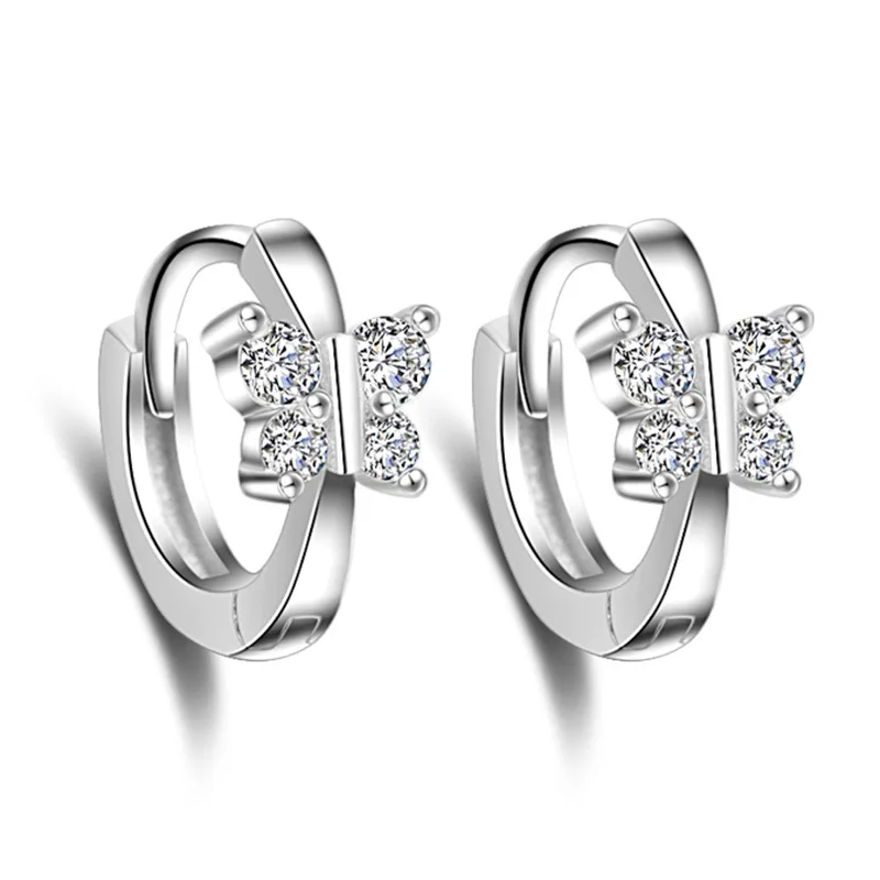 

New 925 Sterling Silver Hoop Earrings For Women Luxury Crystal Temperament Butterfly Design Brincos Small Round Hoop Earrings