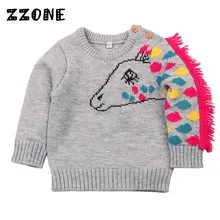 Зимняя трикотажная одежда с милым рисунком лошади для маленьких мальчиков и девочек 6-24 месяцев, Пуловеры с круглым вырезом для мальчиков и девочек, свитера, джемпер для новорожденных детей, DC357