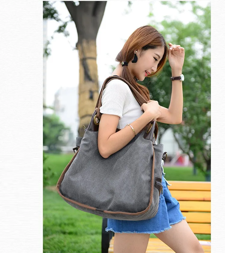 MJ Women's Canvas Handbags High Quality Female Canvas Totes Casual Shoulder Bags Large Travel Bag Ladies Solid Crossbody Bags (10)