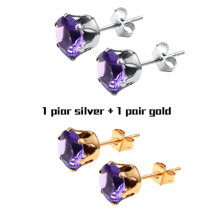 Pair Silver and Gold RIR,, маленькие Кристальные серьги-гвоздики из нержавеющей стали, мужские ювелирные изделия, серебряная пара, корона, циркониевые Кристальные серьги для женщин и мужчин, s - Окраска металла: Pair Silver and Gold