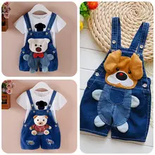 Hobbyлейн/Детские шорты на подтяжках с милым рисунком для мальчиков и девочек; хлопковые джинсовые комбинезоны с медведем; летние брюки для малышей