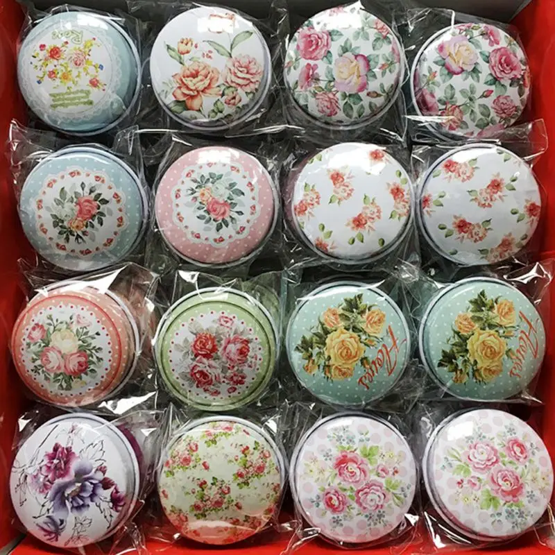 

Mini Round Flower Tin Box Candy Jewelry Coin Storage Container Case Canisters Candle Holder Wedding Favor Gift