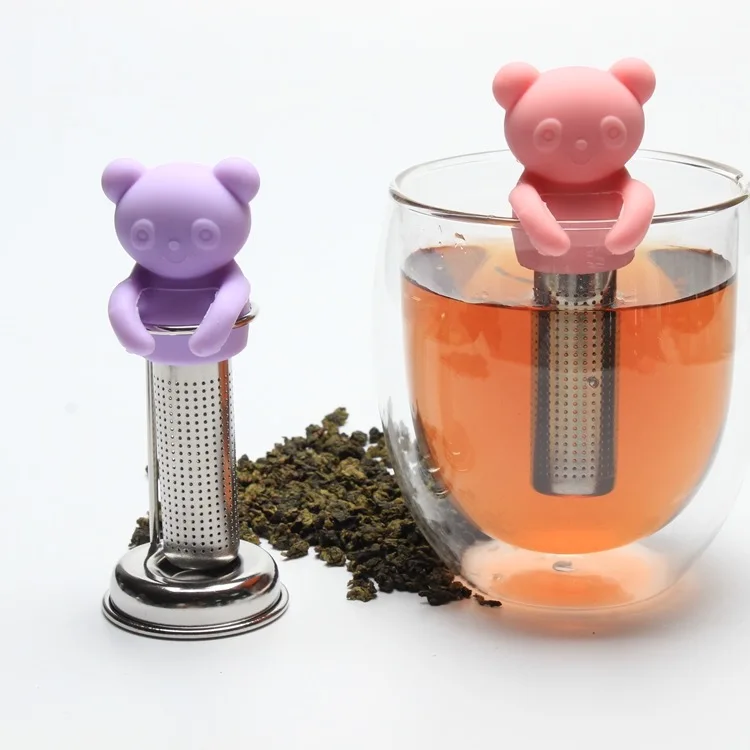 

Dog Bear Umbrella Shape Cartoon Tea Infuser Food Grade Silicone Tea Stick Strainer w Stand Filter Loose Leaf Herb Spice Diffuser