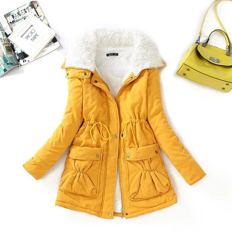Lusumily, зимняя женская куртка, утолщенная, ватная куртка, женская верхняя одежда, тонкое, Супер теплое пальто, одноцветное, средней длины, с хлопковой подкладкой, парки - Цвет: Yellow