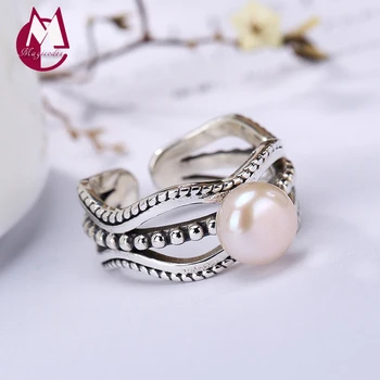 

Natural freshwater pearl Initial LOVE Adjustable Ring 100% 925 Sterling Silver Hollow Jewelry 2019 Women Wedding band Ring R33