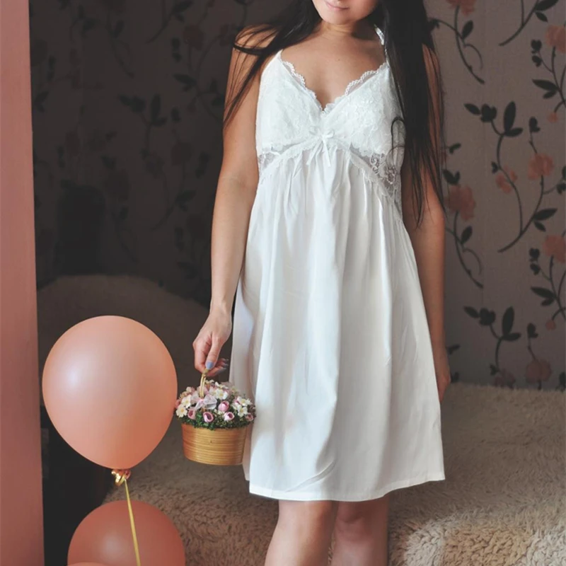 

Sexy Lingerie Nightgown Fashion Summer Homewear Women Lace Sexy Elegant Sleepwear Soft Lace Slip Lounge Dress Cotton 95%