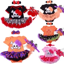 2018new для девочек на Хэллоуин Костюмы изображен череп комбинезон костюм платье+ туфли+ повязка на голову, комплект из 3 предметов, костюм для малышей на День всех святых, костюмы
