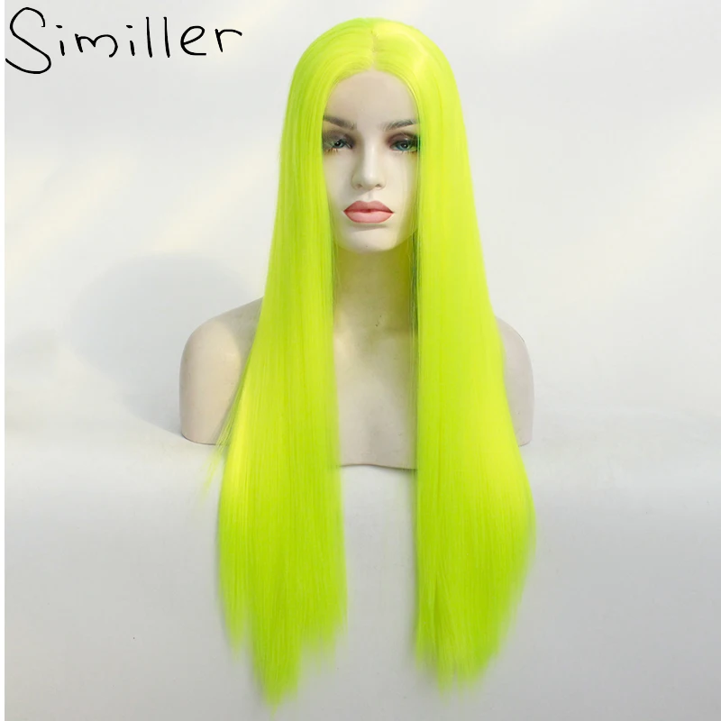 

Similler Long Lime Green Natural Straight Synthetic Lace Front Wigs for Woman Heat Resistant Fiber 130% Density