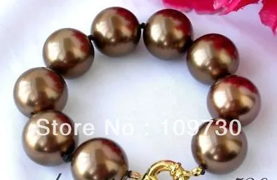 

00587 Charming 8" 20mm coffee south sea shell pearl bracelet