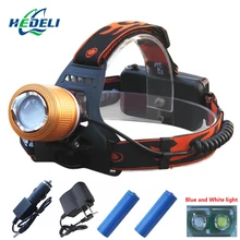 

fishing Blue light white light headlamp 18650 zoom lampe frontale head lamp rechargeable head torch led headlight lanterna camp
